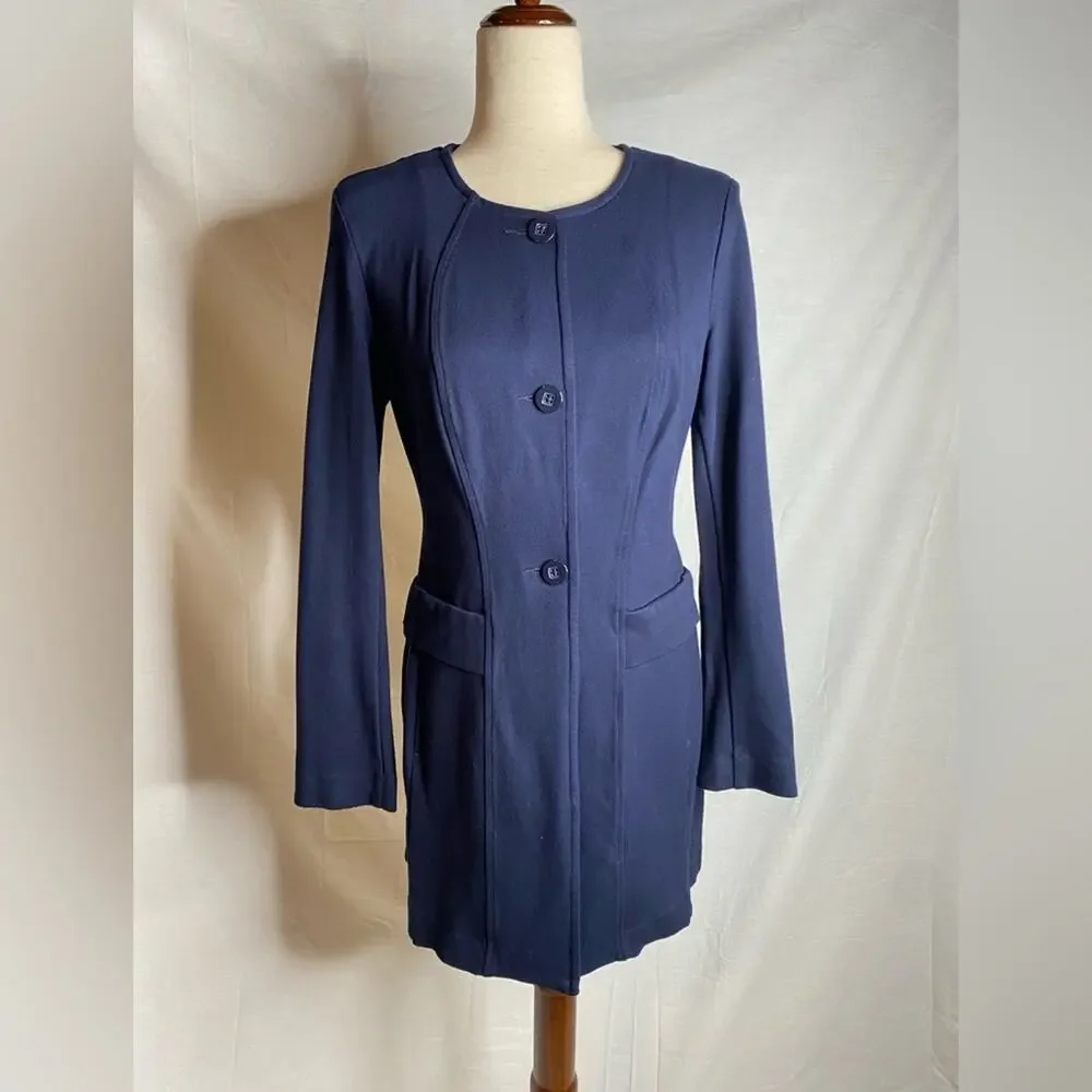 CABi Lido Thick Ponte Knit Longline Button Front Cardigan Navy‎ BlazerJacket sm